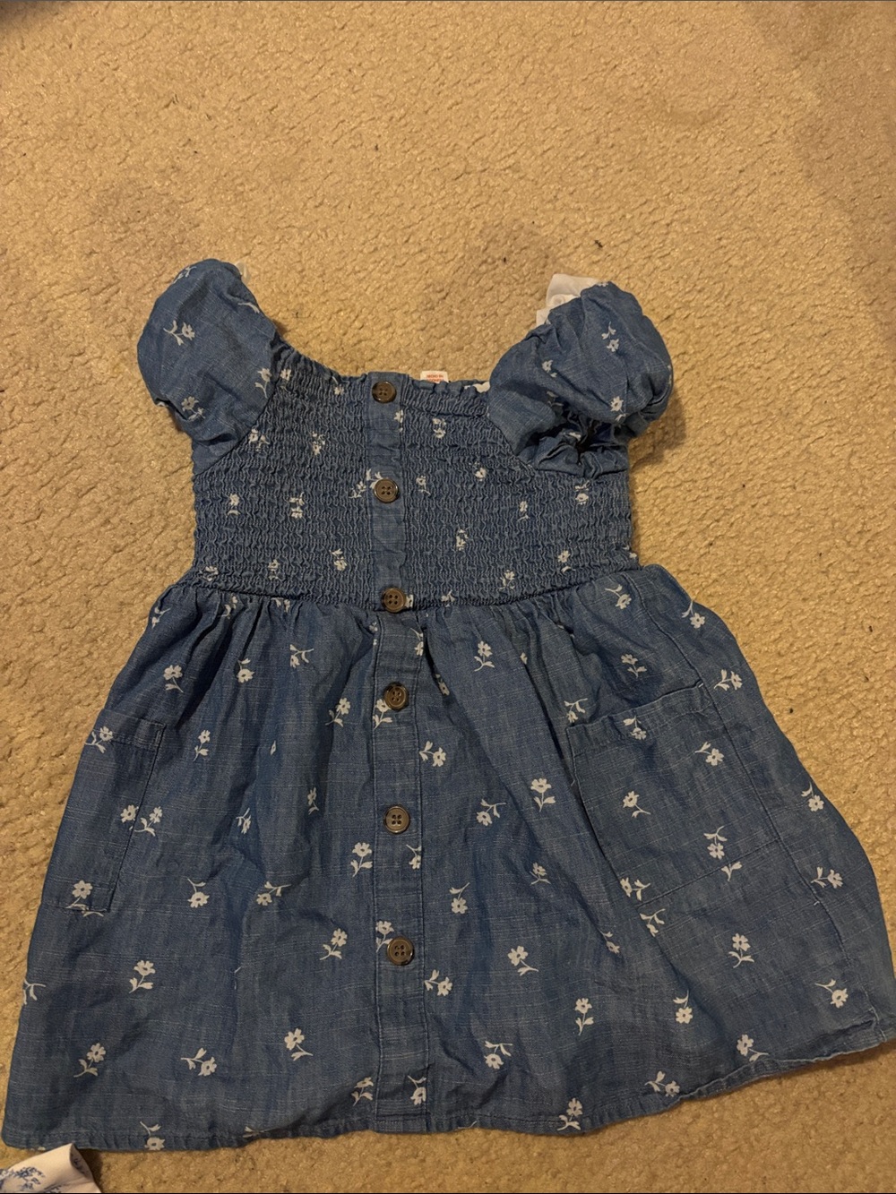 Cat and Jack Blue Floral Button-Front Smocked Kids Dress - 3T